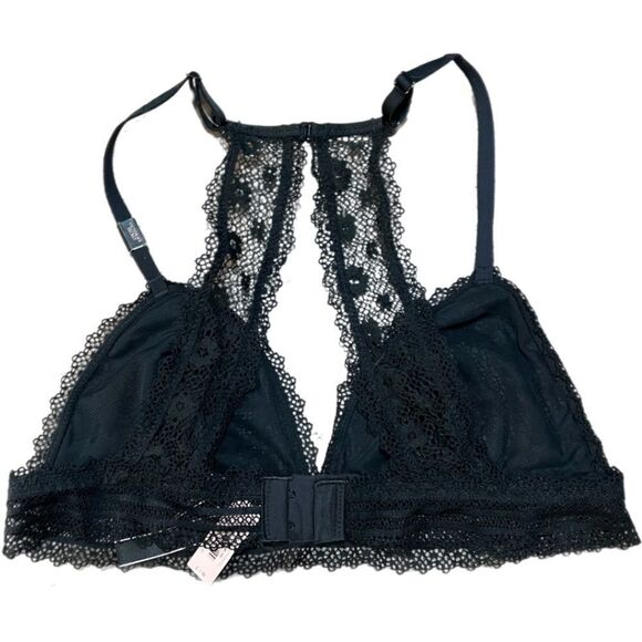 Victoria’s Secret Floral Lace Racerback Unlined bralette bra Black Medium - Picture 3 of 6